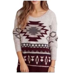 American Eagle Beige Aztec Western Crewneck Pullover Sweater Size Small Fall New